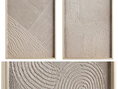 Abstract Textured Decorative Wall Art With Wooden Frame And Beige Tones 3d model