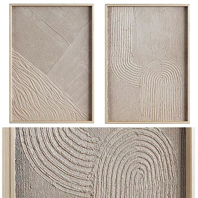 Abstract Textured Decorative Wall Art With Wooden Frame And Beige Tones 3d model