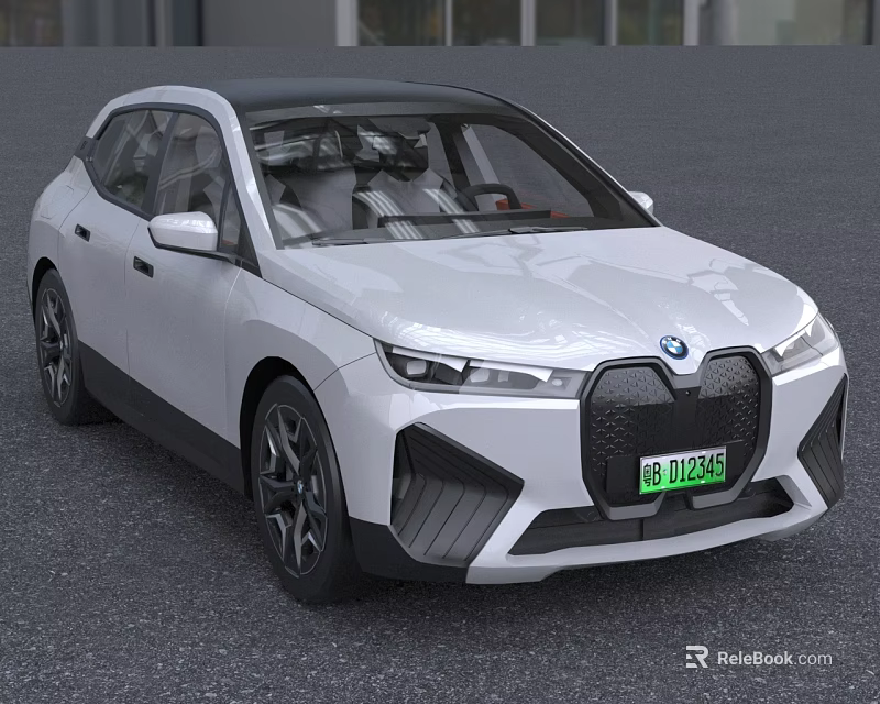 White BMW Electric Car With Modern Front Grille And Sleek Body Design 3d model 
