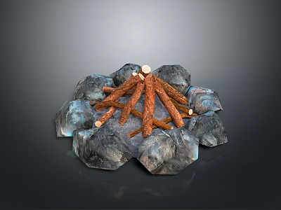 Arbor Branches Stacked Into Firewood Pile Surrounded By Gray Stones 3d model