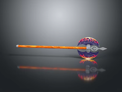 Warhammer Weapon With Orange Handle Purple Flame Sphere And Spiked Head 3d model