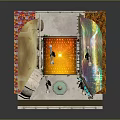 Ornate Interior Scene With Arched Structures Chandeliers Circular Fountain And Colorful Glass Elements