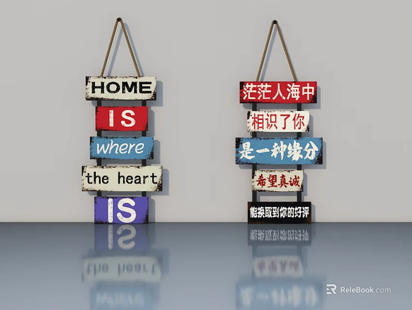 Home Interior Swing Door With Decorative Signs And Heartfelt Messages 3d model 