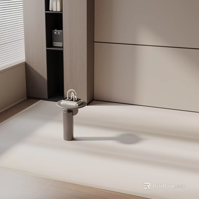 Modern Minimalist Interior With Sleek Metal Side Table And Smooth Neutral Floor 3d model