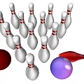 Bowling Sports Equipment Set With White Pins Red And Purple Balls