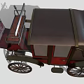 Antique Horse Carriage With Dark Red Body Black Spoked Wheels And Wooden Seats
