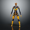 Yellow And Dark Blue Robot Character With Mechanical Design Standing Pose 3d model