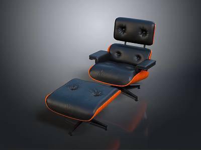 Black And Orange Leather Tufted Armchair With Matching Ottoman And Classic Design 3d model