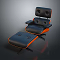 Black And Orange Leather Tufted Armchair With Matching Ottoman And Classic Design