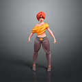 Child 3D Model with Red Short Hair Yellow Top Gray Pants on Gray Background 3d model