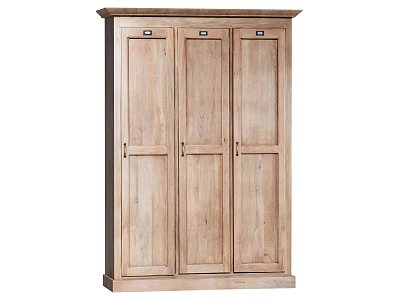 Natural Wooden Decorative Cabinet With Three Door Simple Rustic Design 3d model