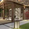 Modern Garden Wall Design In Outdoor Dining Area With Greenery And Purple Trees