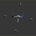 Main Blue Sci-Fi Aircraft Model With White Accents And Smaller Miniature Units