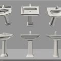 Various White Pedestal Washbasins With Distinct Designs For Bathroom Decor 3d model