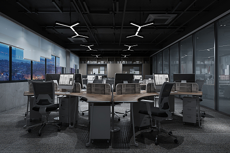 modern public office area gray tone office space 3d model