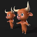 3D Cartoon Bull Character With Big Horns Blue Eyes And Open Arms