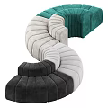 Modern Circular Sectional Sofa With Gray White Teal Plush Cushions And Throw Blanket