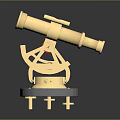 Golden Sextant With Telescope And Ornate Base On Black Surface