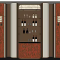 Luxurious Modern Wine Cabinet With Wooden Panels Gold Accents and Glass Shelves Holding Wine Bottles