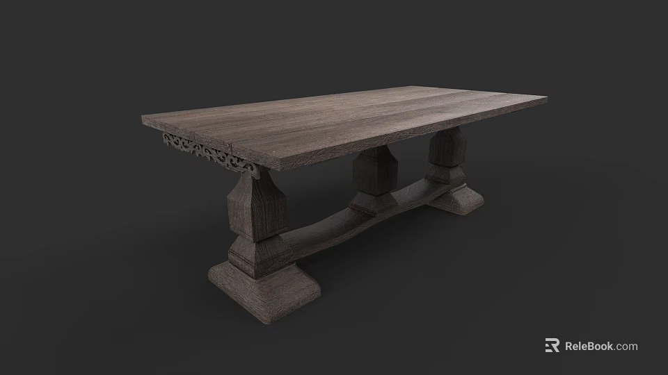 Classic Wooden Dining Table Set With Carved Legs And Solid Base 3d model 