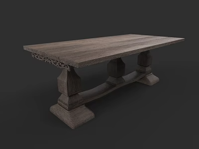 Classic Wooden Dining Table Set With Carved Legs And Solid Base 3d model