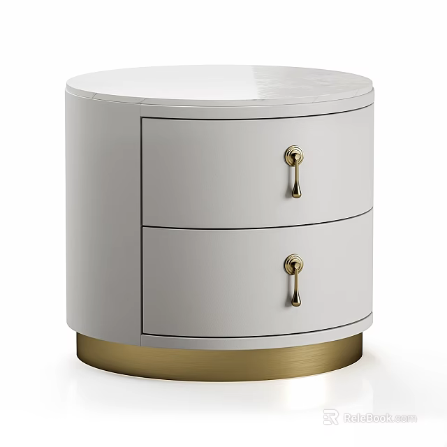 White Chest of Drawers with Two Drawers Gold Handles and Gold Round Base 3d model 