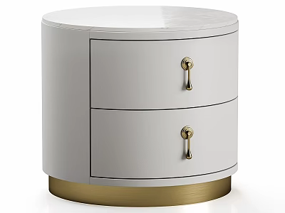 White Chest of Drawers with Two Drawers Gold Handles and Gold Round Base 3d model