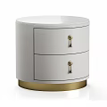 White Chest of Drawers with Two Drawers Gold Handles and Gold Round Base