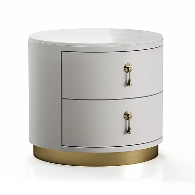 White Chest of Drawers with Two Drawers Gold Handles and Gold Round Base 3d model