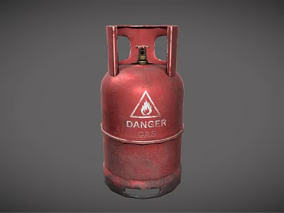Red Gas Cylinder With Danger Sign And Flame Symbol On Gray Background 3d model