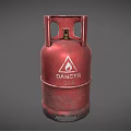 Red Gas Cylinder With Danger Sign And Flame Symbol On Gray Background