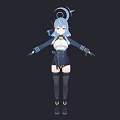 Game Anime Character With Blue Gray Hair Curly Accessory And Military Uniform Style Outfit