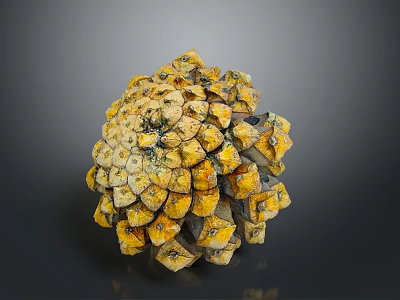 Fresh Juicy Ripe Pineapple With Vibrant Yellow Orange Scaly Texture On Dark Background 3d model