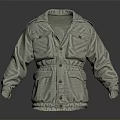 Gray Utility Coat With Multiple Pockets Button Front And Collar Design 3d model