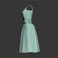 Light Green Sleeveless Dress With White Polka Dots And Belt Design