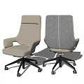 Modern High Back Office Chair With Beige Leather Grey Fabric And Black Swivel Wheels