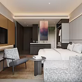 Modern Hotel Guest Room Featuring King Size Bed Floor to Ceiling Windows and Bathroom