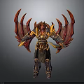 Mythical Warrior Fantasy 3D Model With Fiery Red Wings Ornate Armor And Dual Blades