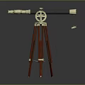Vintage Brass Telescope Mounted On Red Wooden Tripod With Decorative Ring