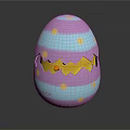 Egg Shaped Doll With Purple Blue Stripes And Yellow Dots Cracked Shell Showing Yellow Interior