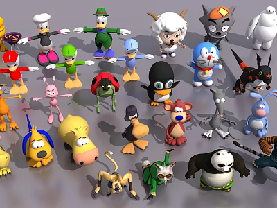 Decorative Ornament Set with Various Cartoon Character Figurines for Home Decoration 3d model