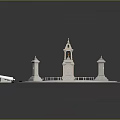 Classic Circular Monument Design With Central Tower Surrounding Pillars Grass Lawn And Stone Pathways