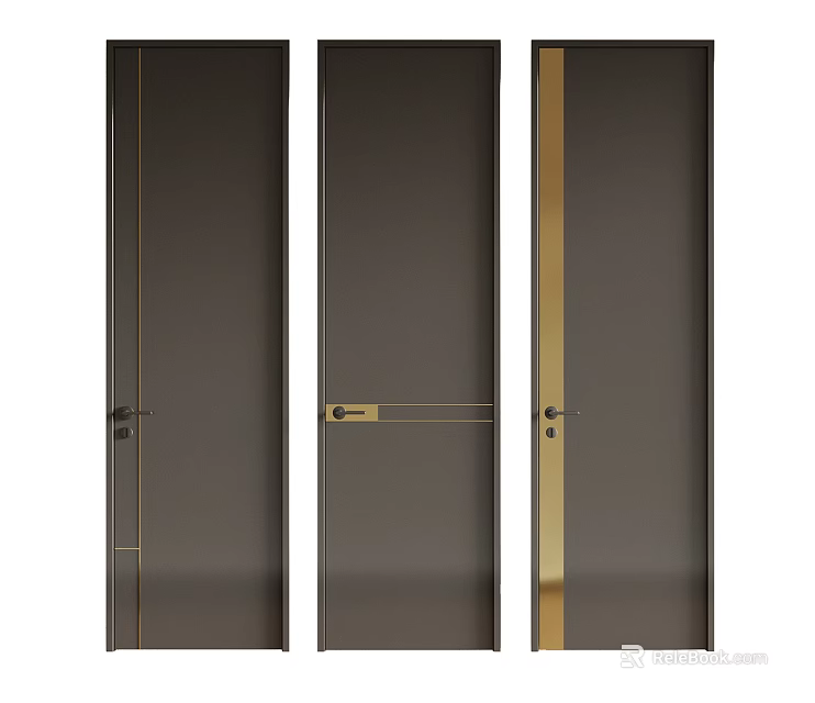 Modern Dark Hinged Doors With Gold Accents And Sleek Handle Design 3d model 