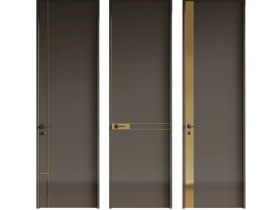 Modern Dark Hinged Doors With Gold Accents And Sleek Handle Design 3d model