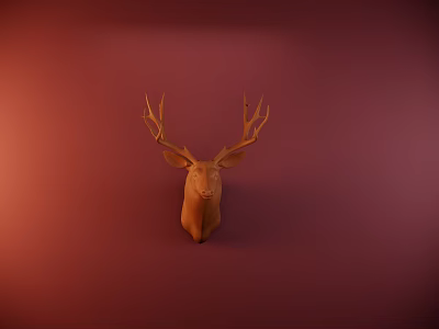 Stylish Deer Head Animal Wall Decor with Red Background for Home Decoration 3d model