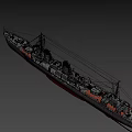 Military Warship Model With Turrets Mast Weapons On Deck Number 23