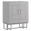 Elegant Beige Decorative Cabinet With Gold Frame Geometric Pattern And Metal Base
