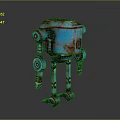 Blue And Red Mechanical Robot Character With Weathered Texture And Jointed Limbs