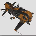 Futuristic Orange And Black Cosmic Spacecraft With Mechanical Wings And Thrusters
