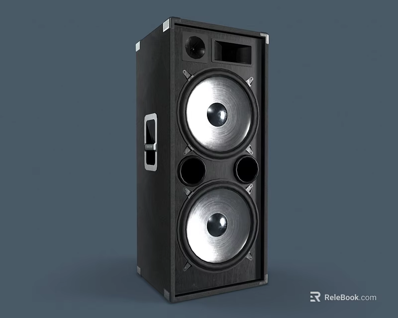 Black Audio Speaker With Dual Large Drivers And Professional Sound System Design 3d model 
